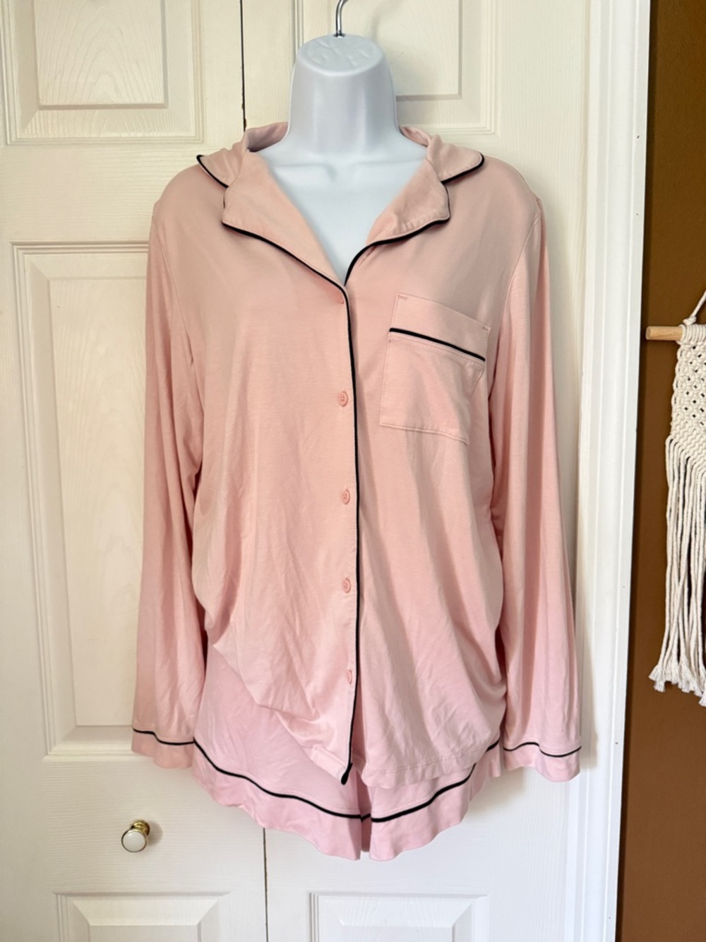 Tommy John Women's Pink Super Soft Pajama Set with Black Contrast Trim / Size M